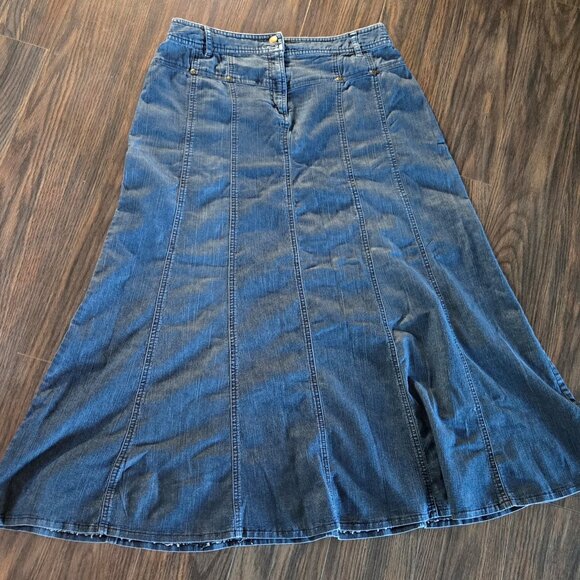 70's Style 100% Cotton Blue Denim Fit & Flare Maxi Skirt SIZE M - Picture 1 of 8